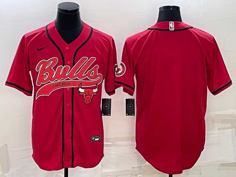 Mens Chicago Bulls Red Team Big Logo With Patch Cool Base Stitched Baseball Jersey->chicago bulls->NBA Jersey